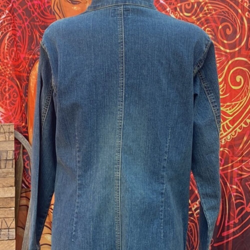Vintage Hot Kiss Long Denim Jacket | 90s Y2K Blue Jean Trucker Coat 14 - Picture 4 of 11